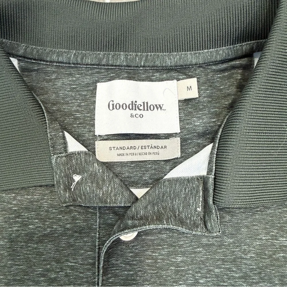 Goodfellow Dark Green Marled Athletic Polo Shirt Mens Size M